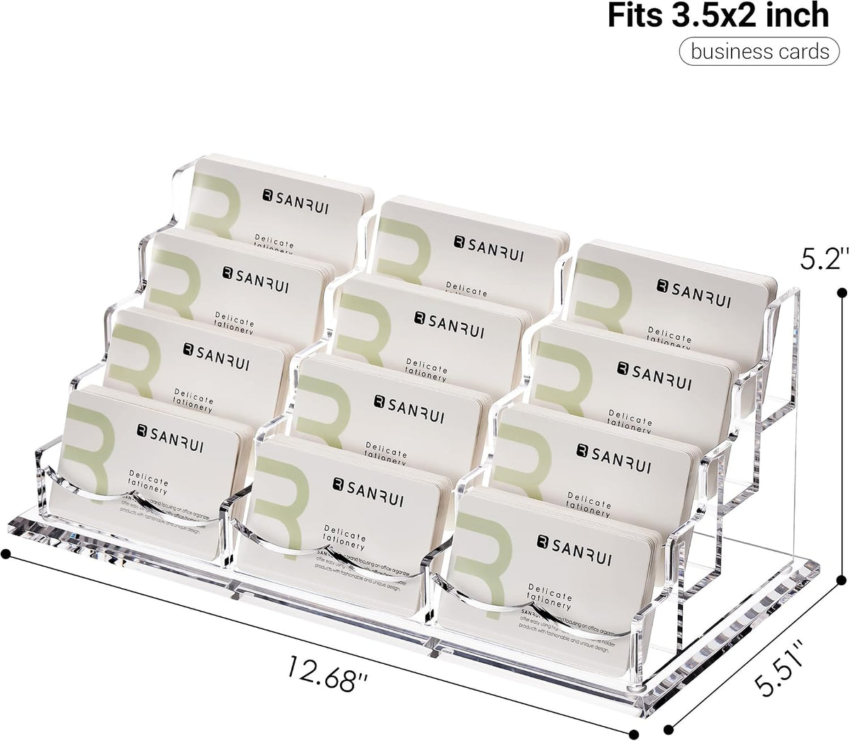 Acrylic Business Card Holder for Desk, Clear Horizontal 2Slots