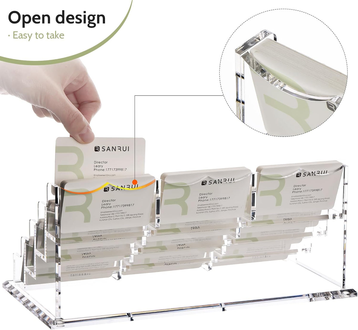Acrylic Business Card Holder for Desk, Clear Horizontal 2Slots