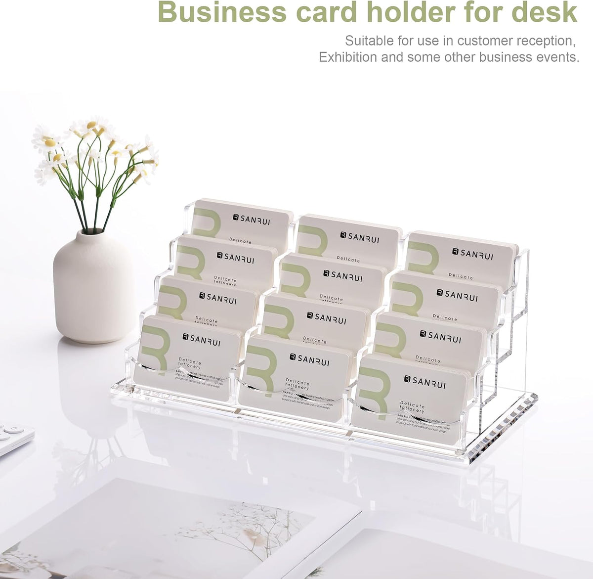 Acrylic Business Card Holder for Desk, Clear Horizontal 2Slots