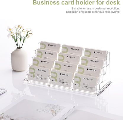Acrylic Business Card Holder for Desk, Clear Horizontal 2Slots