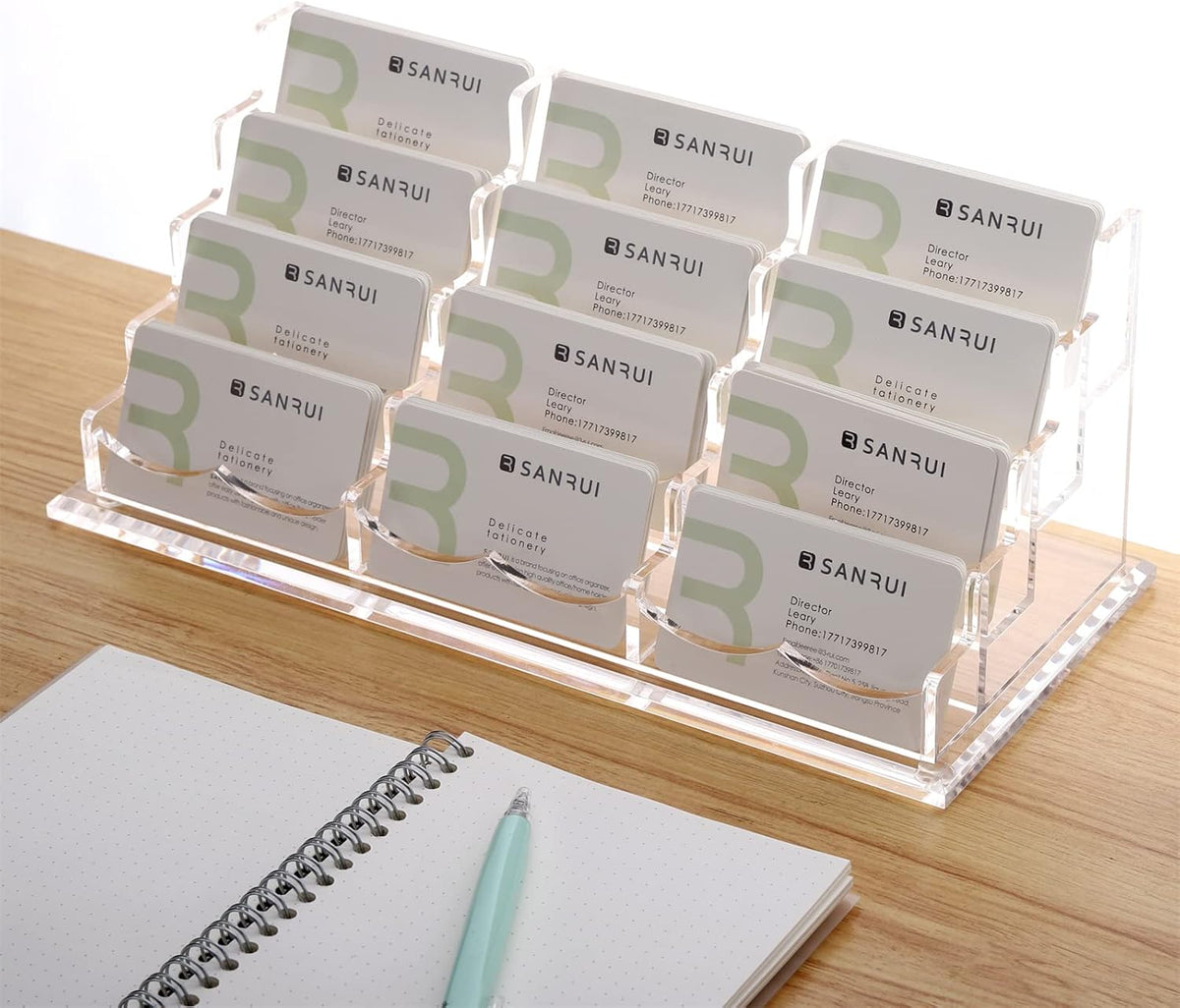 Acrylic Business Card Holder for Desk, Clear Horizontal 2Slots