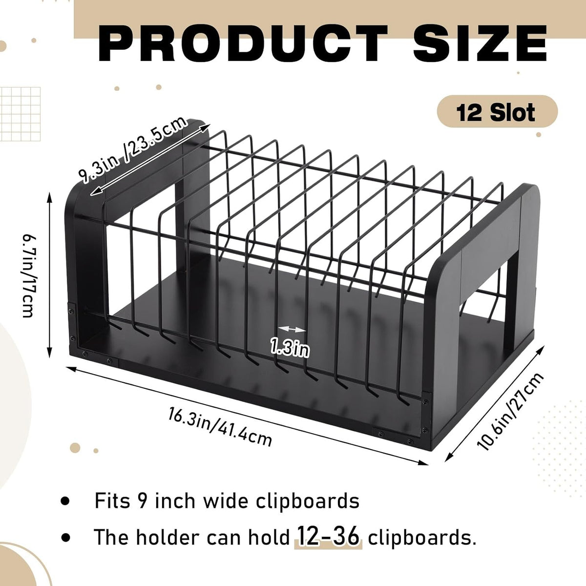 1 Pcs Vertical Clipboard Holder, 12Slot Clipboard Storage Rack, Black