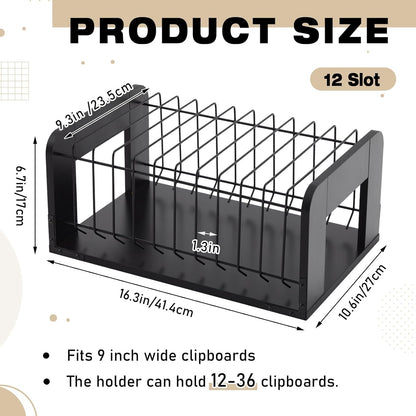 1 Pcs Vertical Clipboard Holder, 12Slot Clipboard Storage Rack, Black