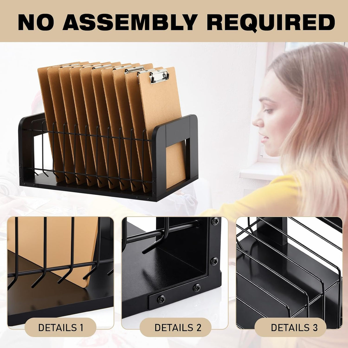 1 Pcs Vertical Clipboard Holder, 12Slot Clipboard Storage Rack, Black