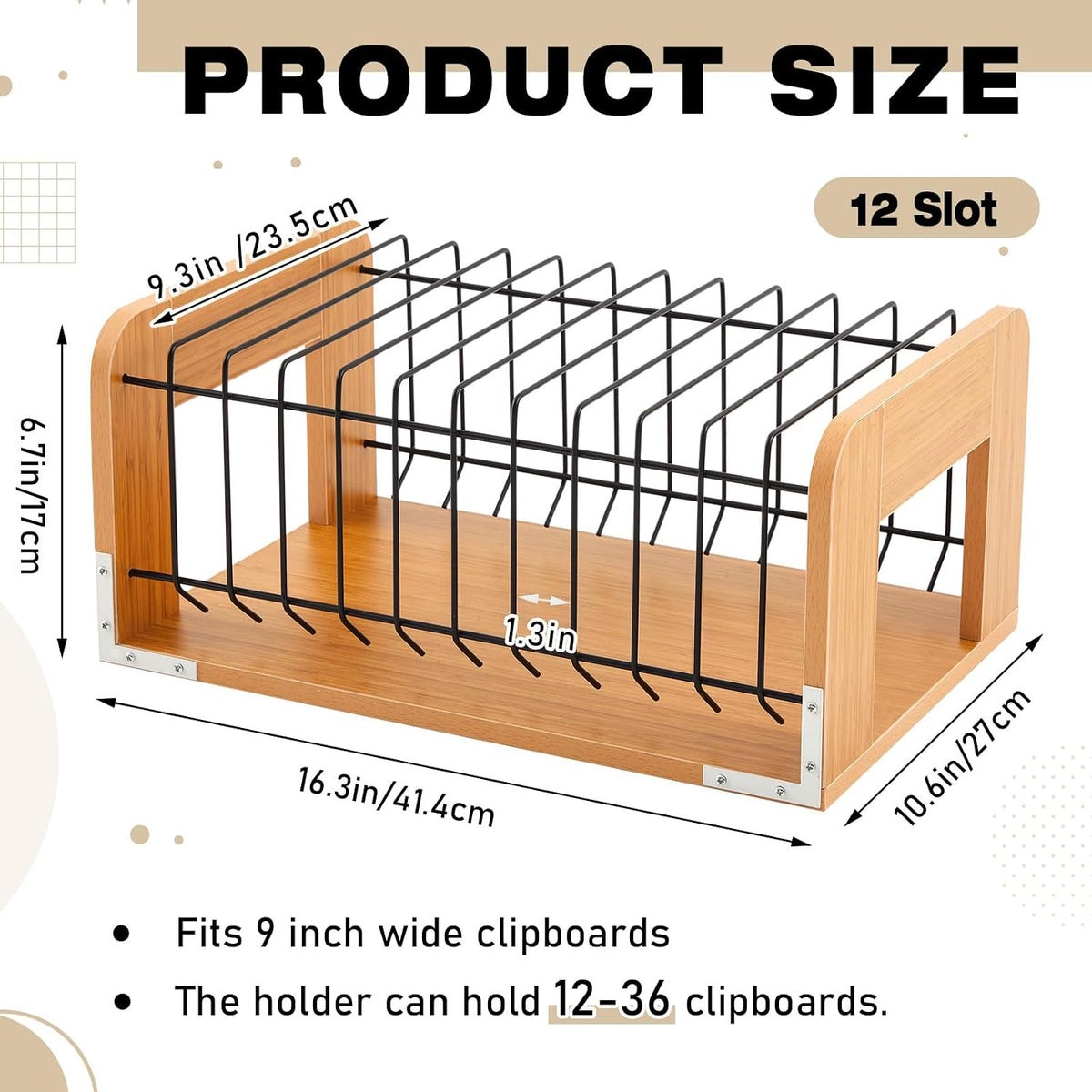 1 Pcs Vertical Clipboard Holder, 12Slot Clipboard Storage Rack, Black