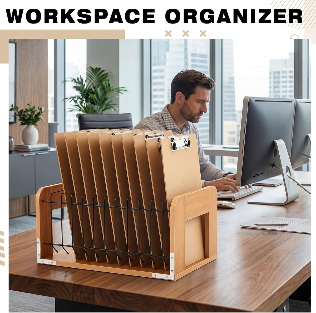 1 Pcs Vertical Clipboard Holder, 12Slot Clipboard Storage Rack, Black