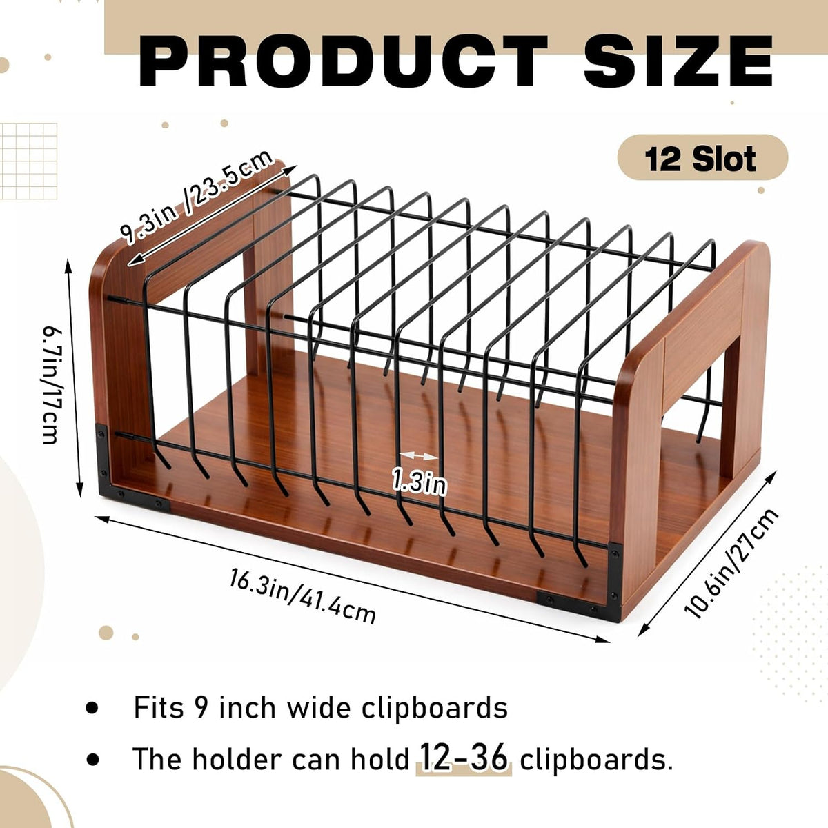 1 Pcs Vertical Clipboard Holder, 12Slot Clipboard Storage Rack, Black