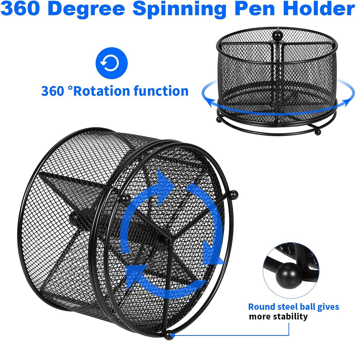 Pen Holder for Desk,360° Rotating Mesh Desk Organizer
