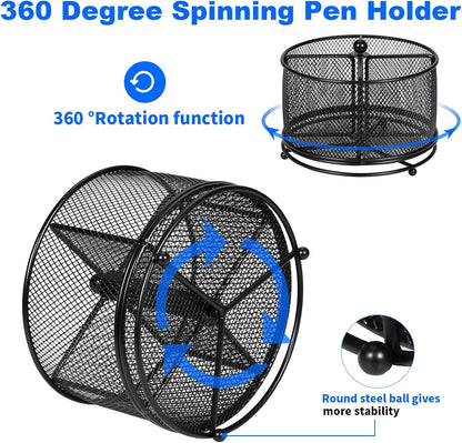 Pen Holder for Desk,360° Rotating Mesh Desk Organizer