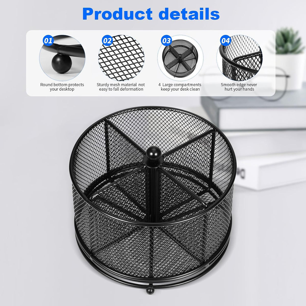 Pen Holder for Desk,360° Rotating Mesh Desk Organizer