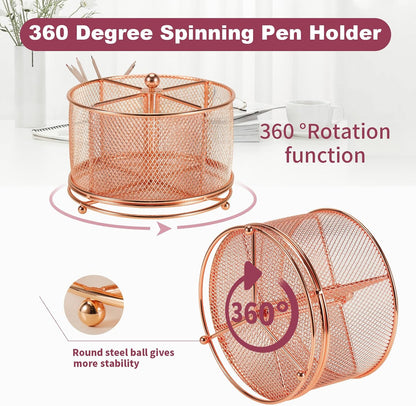 Pen Holder for Desk,360° Rotating Mesh Desk Organizer