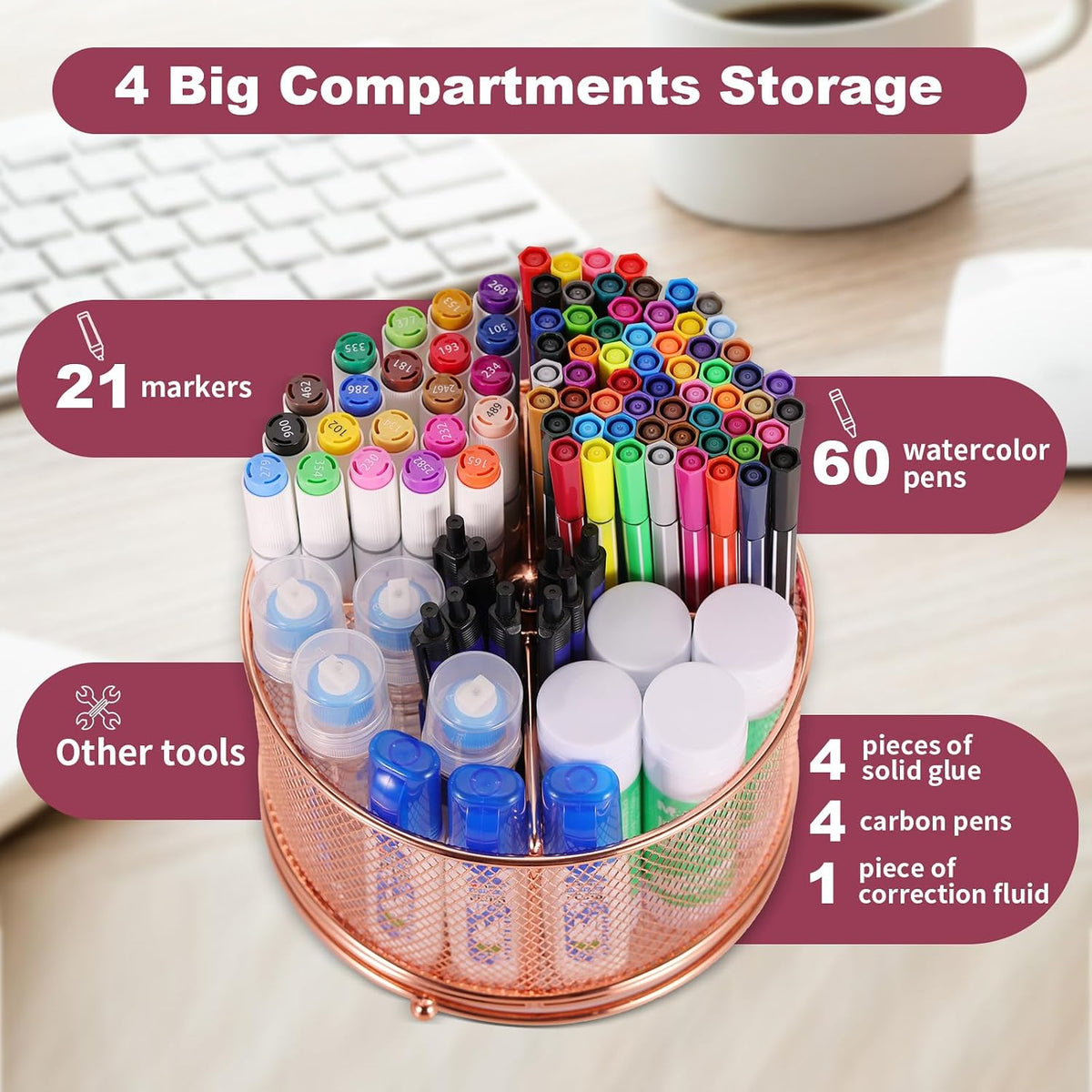 Pen Holder for Desk,360° Rotating Mesh Desk Organizer