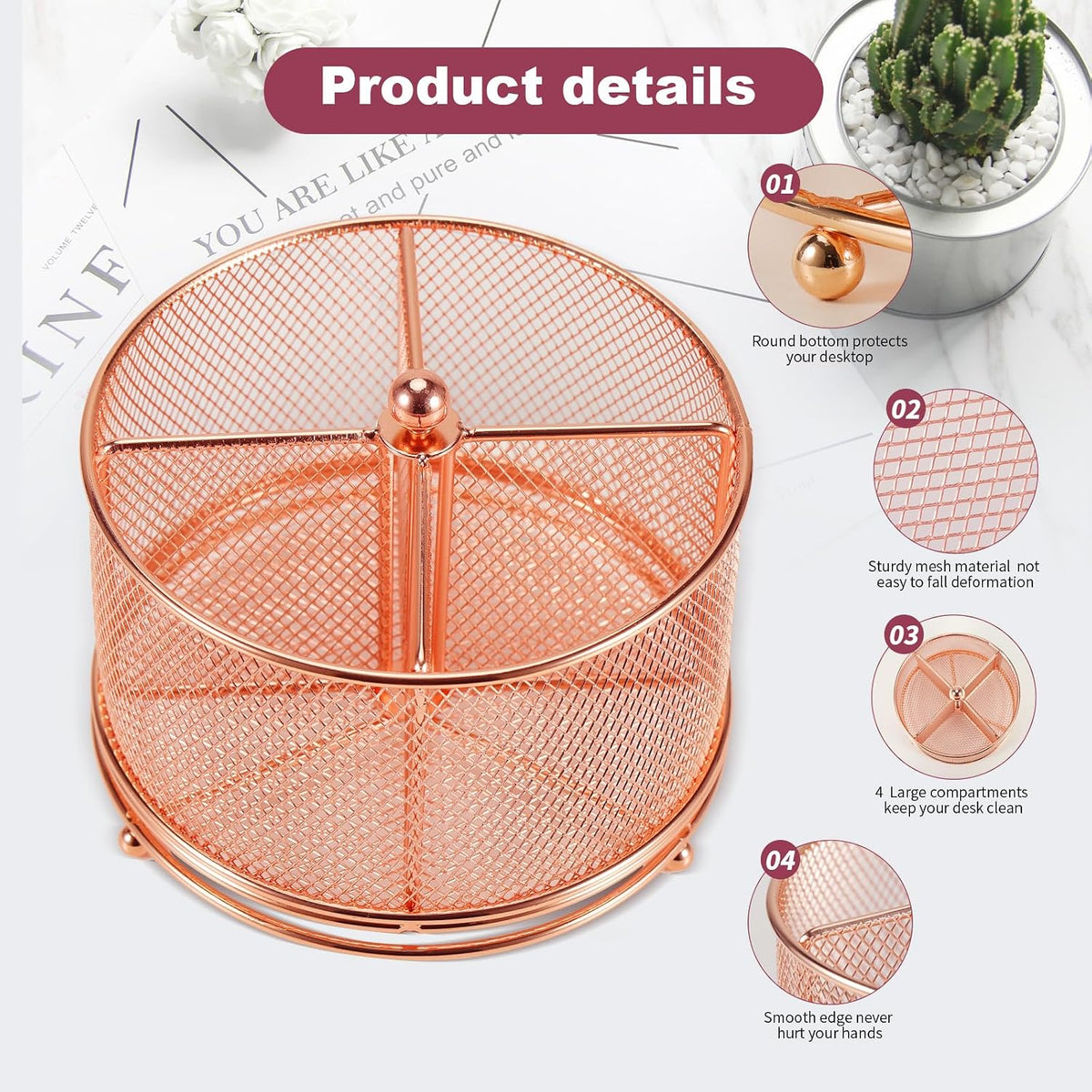 Pen Holder for Desk,360° Rotating Mesh Desk Organizer