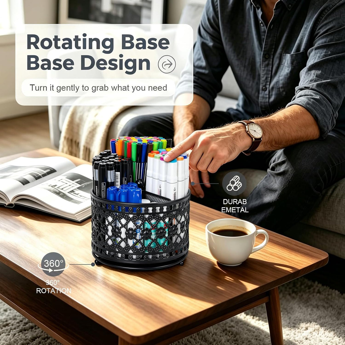Pen Holder for Desk,360° Rotating Mesh Desk Organizer