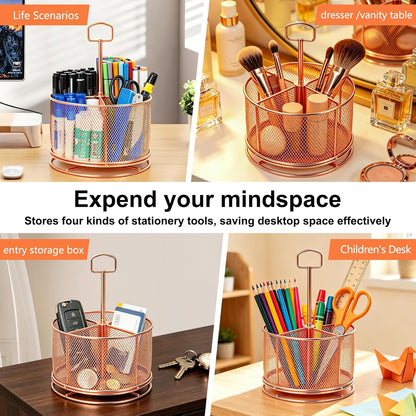 Pen Holder for Desk,360° Rotating Mesh Desk Organizer