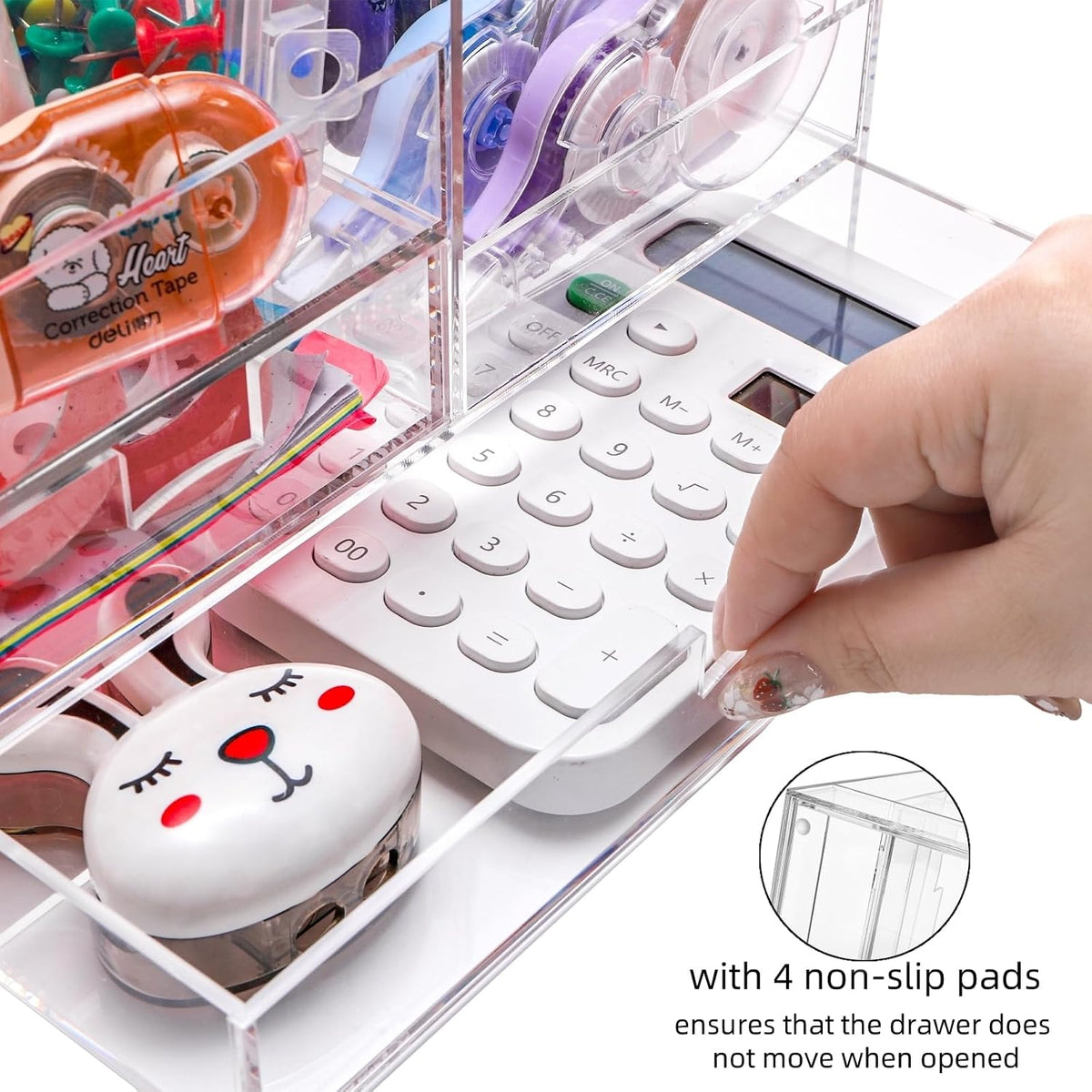 Acrylic Desk Organizer with 7 Compartments, Clear Desktop Storage with 2 Drawers for Office Supplies, Pen Holder, Stationery Caddy, Makeup Brushes, Transparent Organizer for Home School