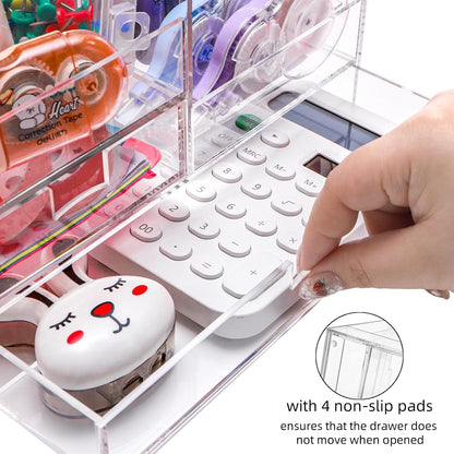 Acrylic Desk Organizer with 7 Compartments, Clear Desktop Storage with 2 Drawers for Office Supplies, Pen Holder, Stationery Caddy, Makeup Brushes, Transparent Organizer for Home School