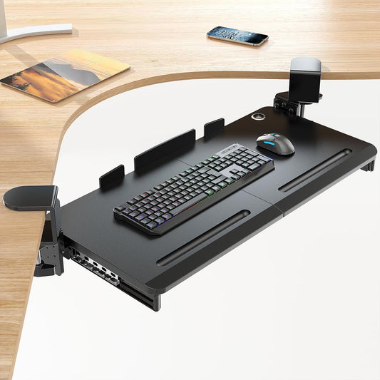 Keyboard Tray Under Desk with 60° Swivel Clamp & Height Adjustment