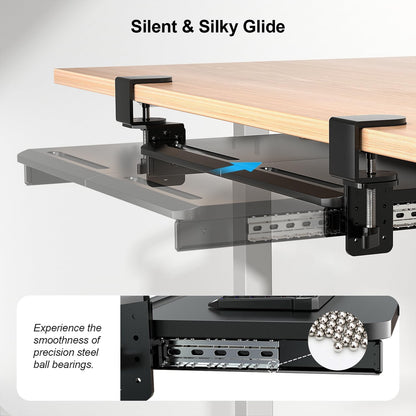 Keyboard Tray Under Desk with 60° Swivel Clamp & Height Adjustment