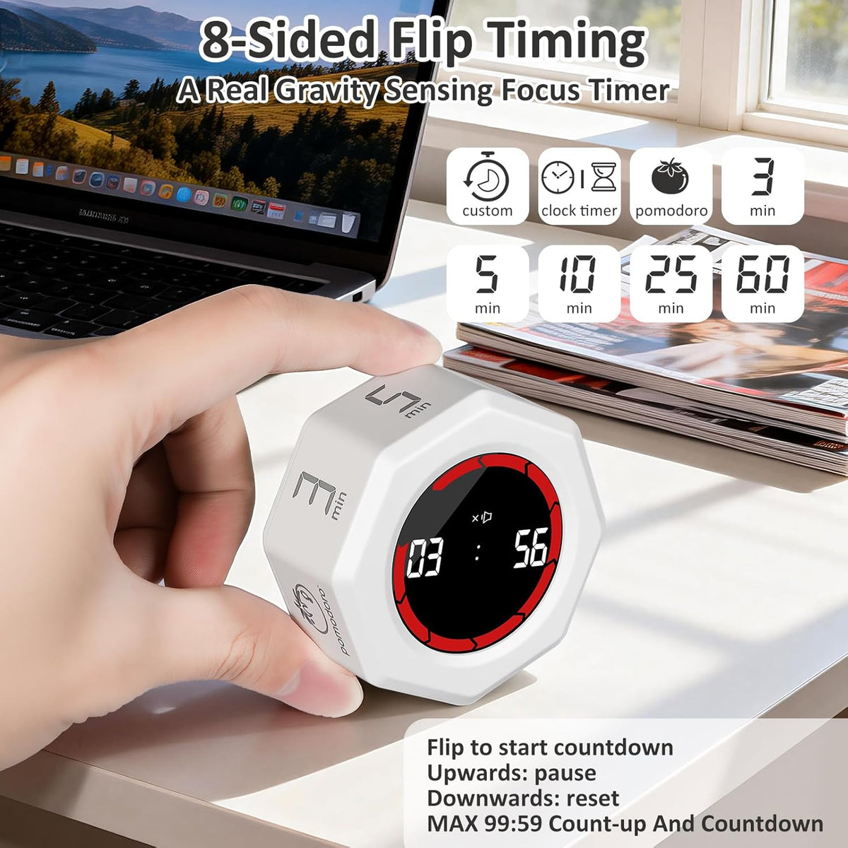 Rechargeable Pomodoro Timer, Magnetic Kitchen Timer for Cooking