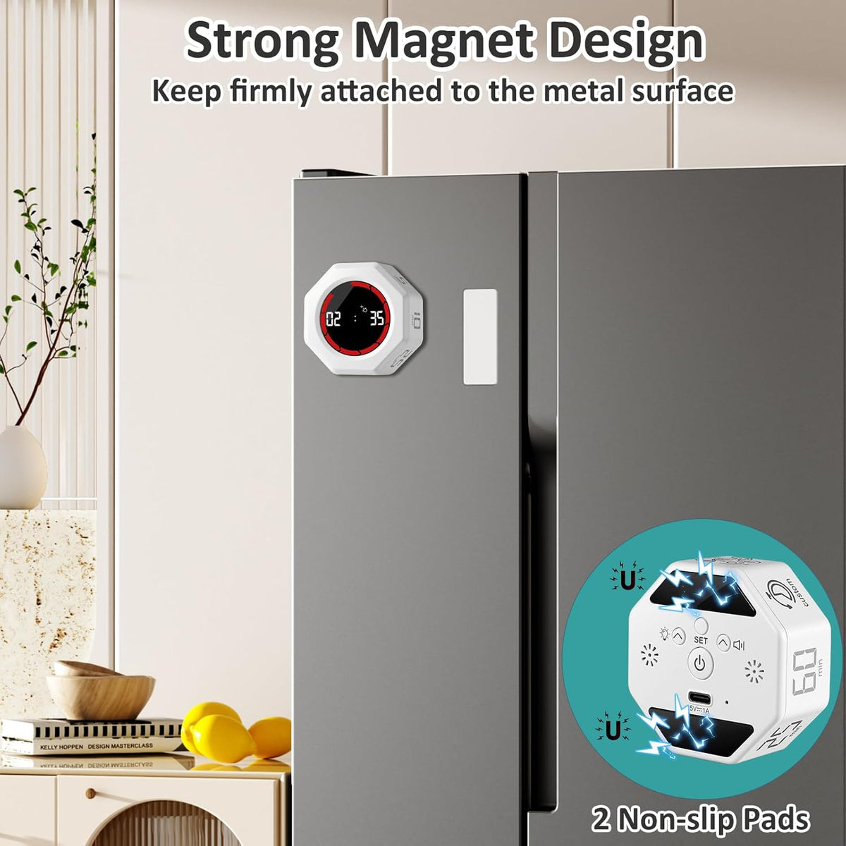 Rechargeable Pomodoro Timer, Magnetic Kitchen Timer for Cooking