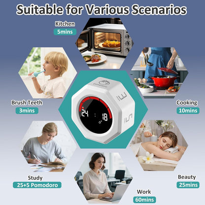 Rechargeable Pomodoro Timer, Magnetic Kitchen Timer for Cooking