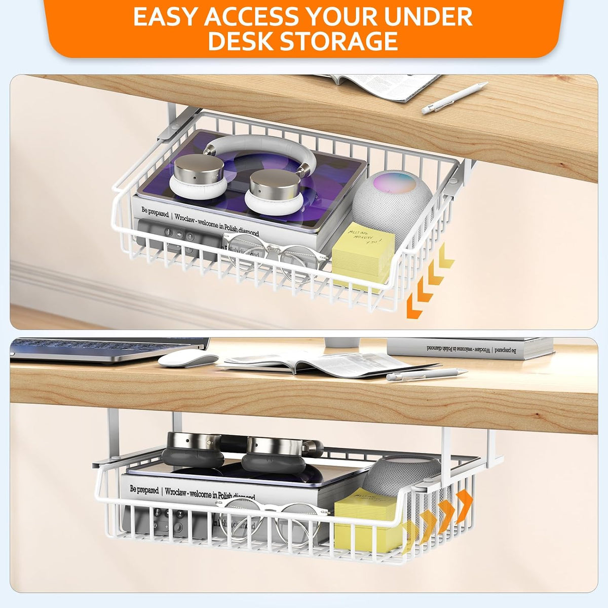 Under Desk Storage Drawer Slide Out No Drill Metal Cabinet