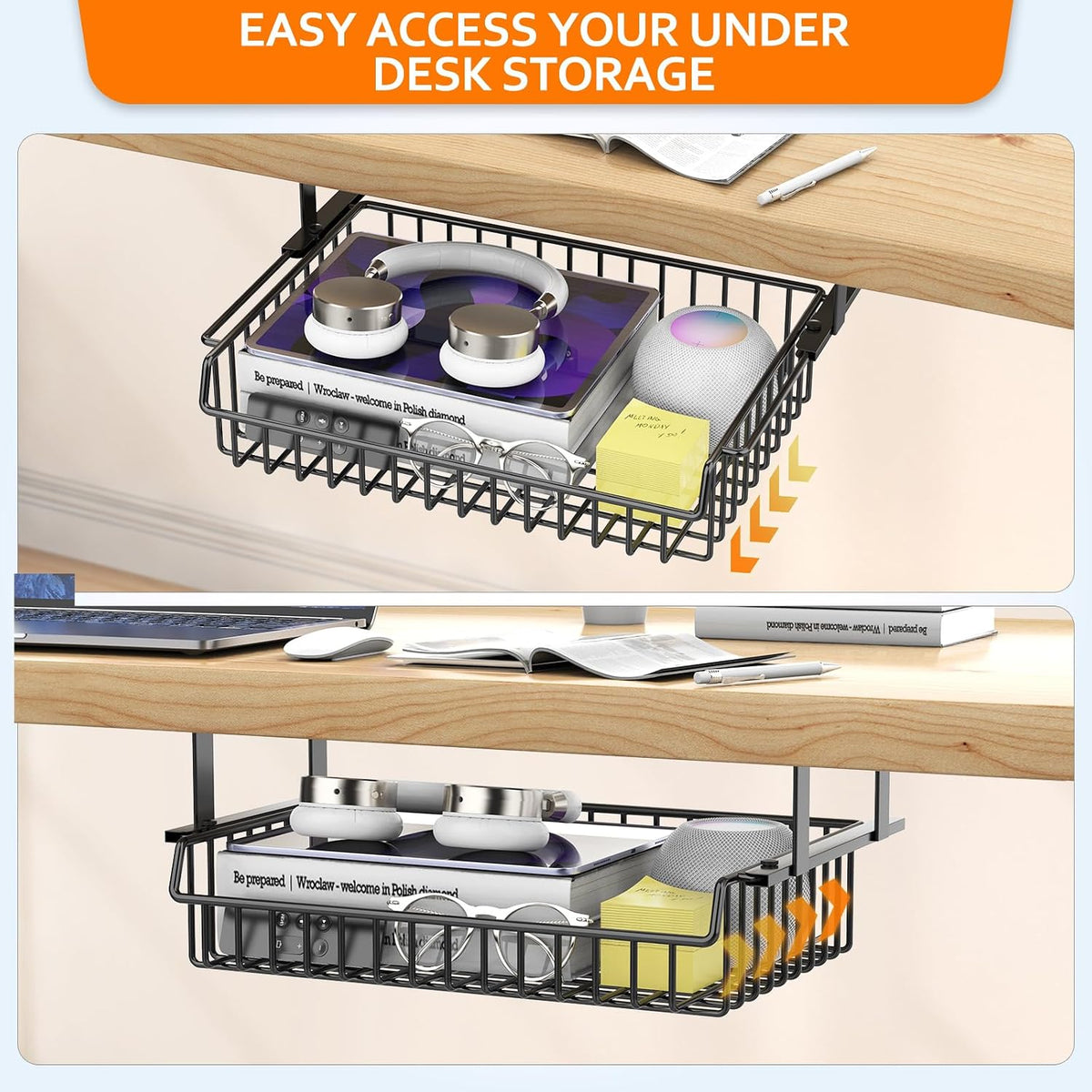 Under Desk Storage Drawer Slide Out No Drill Metal Cabinet