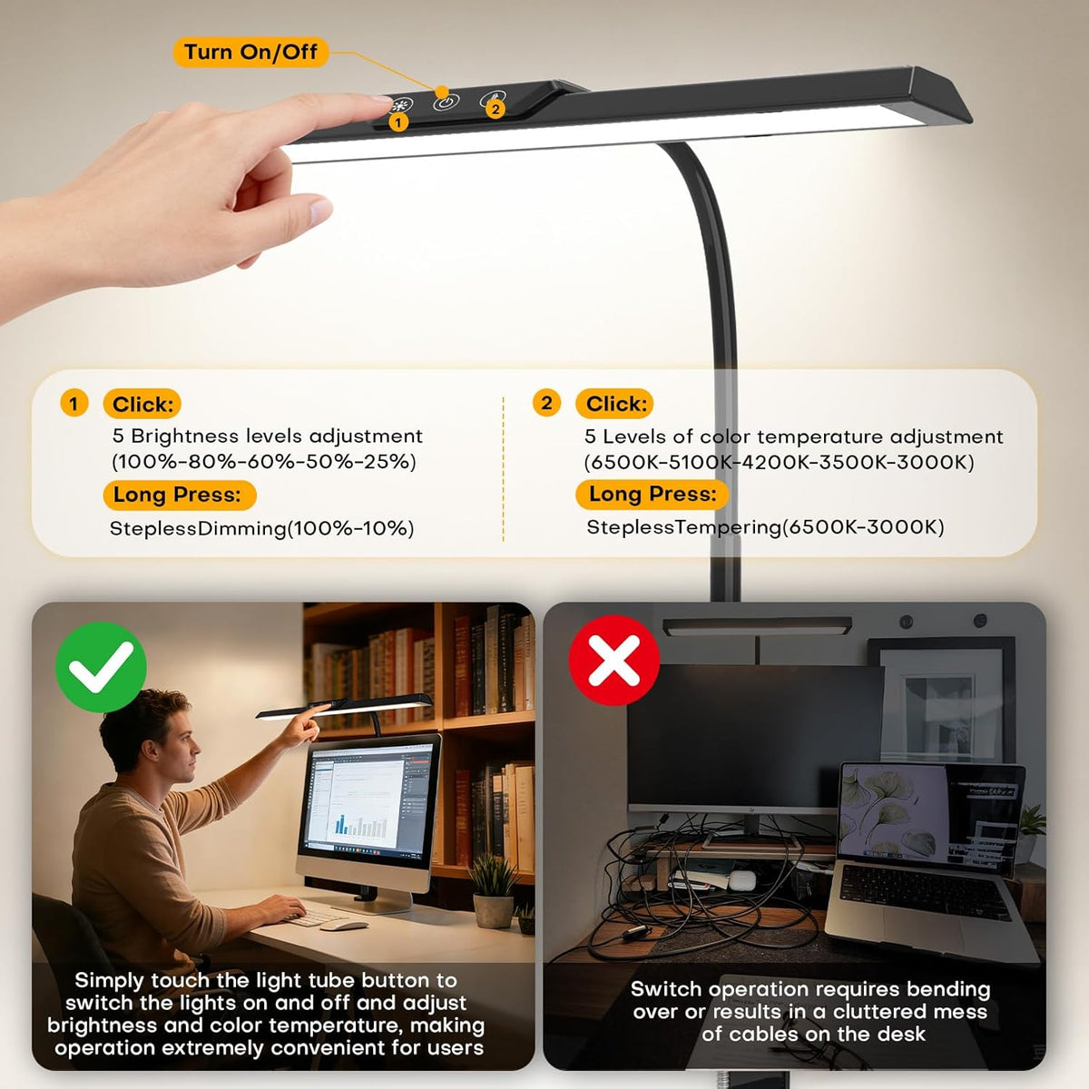 LED Desk Lamp with Clamp for Office Home