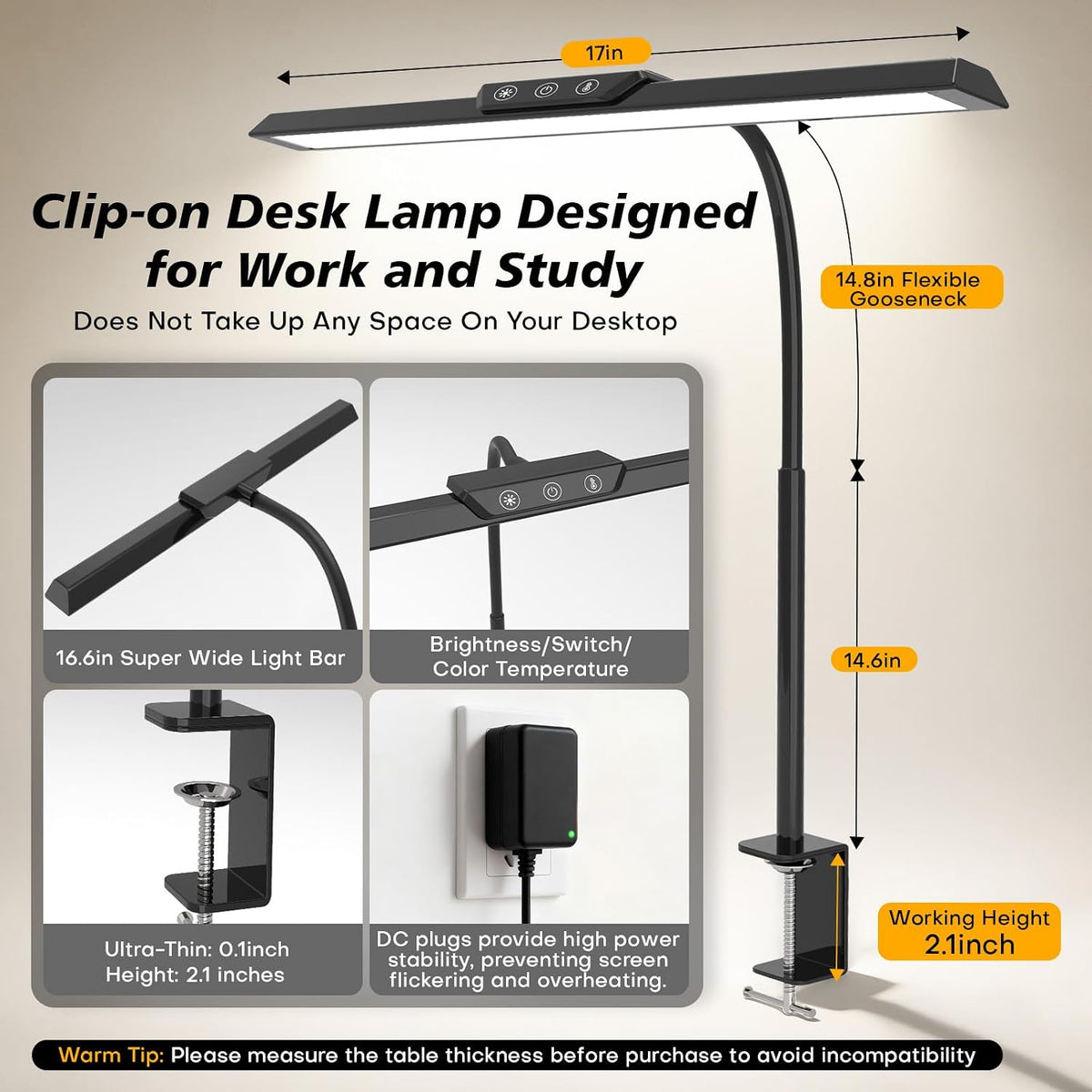 LED Desk Lamp with Clamp for Office Home