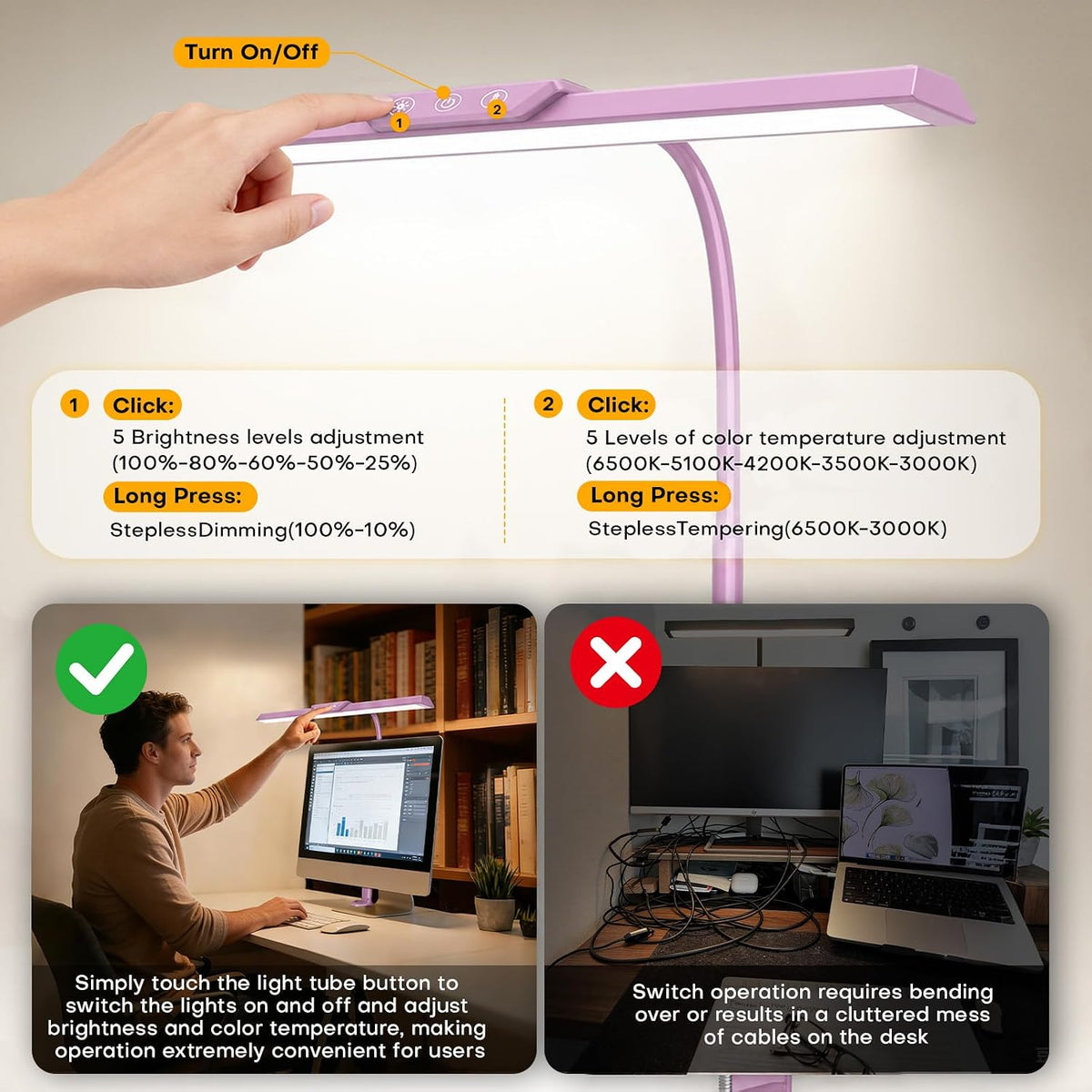 LED Desk Lamp with Clamp for Office Home