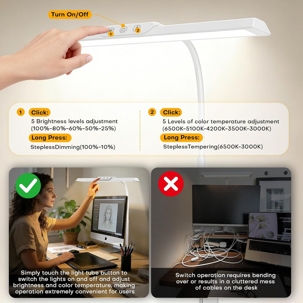 LED Desk Lamp with Clamp for Office Home