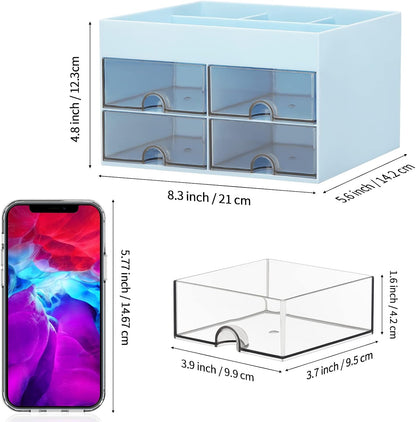 Desktop Organizer with Drawer, Accessories Stationary Organizer Desk Caddy, Pen/Pencil/Business Card/Sticky Note Tray/Paperclip Holder Storage Box (White)