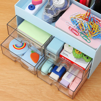 Desktop Organizer with Drawer, Accessories Stationary Organizer Desk Caddy, Pen/Pencil/Business Card/Sticky Note Tray/Paperclip Holder Storage Box (White)