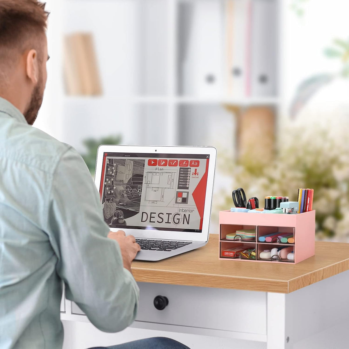 Desktop Organizer with Drawer, Accessories Stationary Organizer Desk Caddy, Pen/Pencil/Business Card/Sticky Note Tray/Paperclip Holder Storage Box (White)