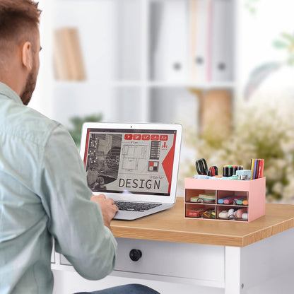 Desktop Organizer with Drawer, Accessories Stationary Organizer Desk Caddy, Pen/Pencil/Business Card/Sticky Note Tray/Paperclip Holder Storage Box (White)