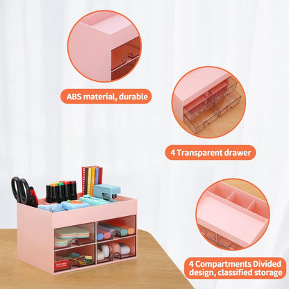 Desktop Organizer with Drawer, Accessories Stationary Organizer Desk Caddy, Pen/Pencil/Business Card/Sticky Note Tray/Paperclip Holder Storage Box (White)