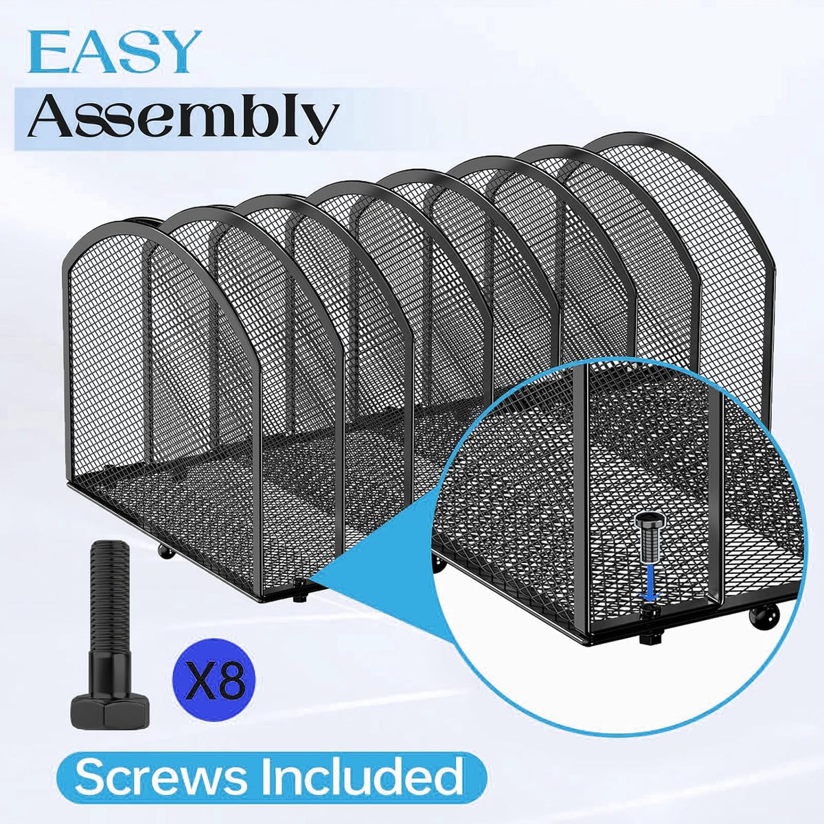 7-Section Desk File Organizer, Mesh Desktop File Sorter for Office