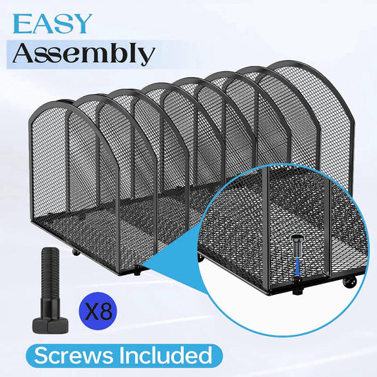 7-Section Desk File Organizer, Mesh Desktop File Sorter for Office