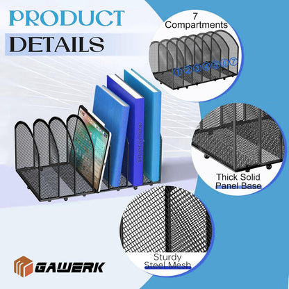 7-Section Desk File Organizer, Mesh Desktop File Sorter for Office