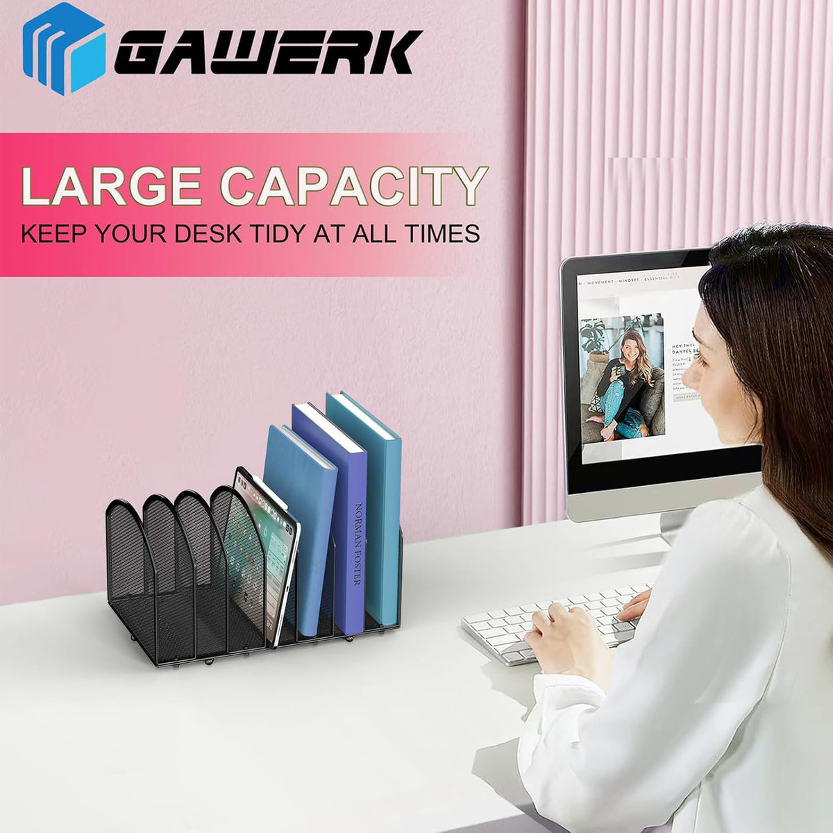 7-Section Desk File Organizer, Mesh Desktop File Sorter for Office