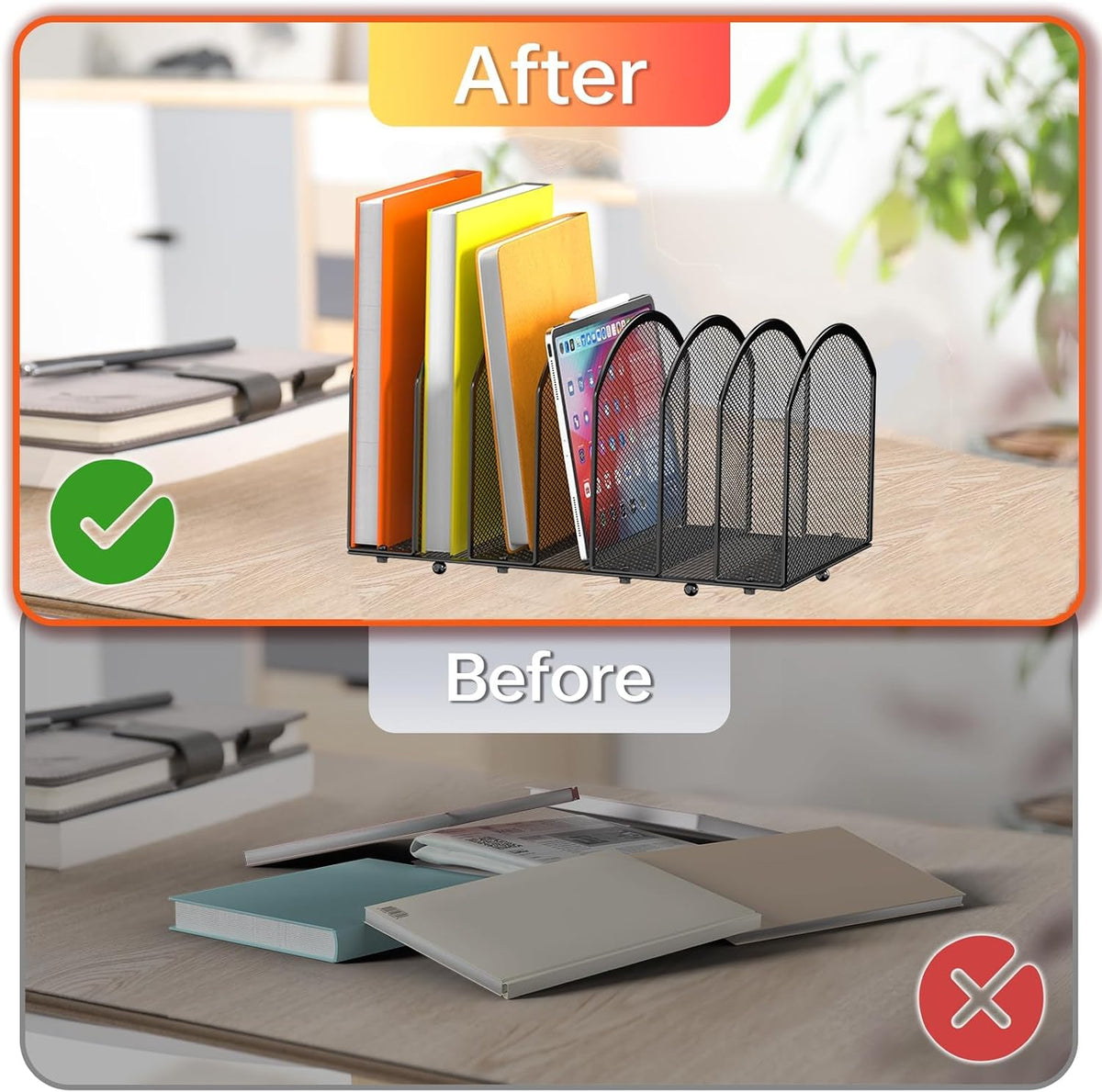 7-Section Desk File Organizer, Mesh Desktop File Sorter for Office