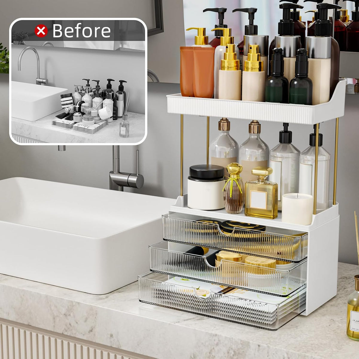 Arcylic 5-Tier Makeup & Skincare Organizer for Vanity, Bath