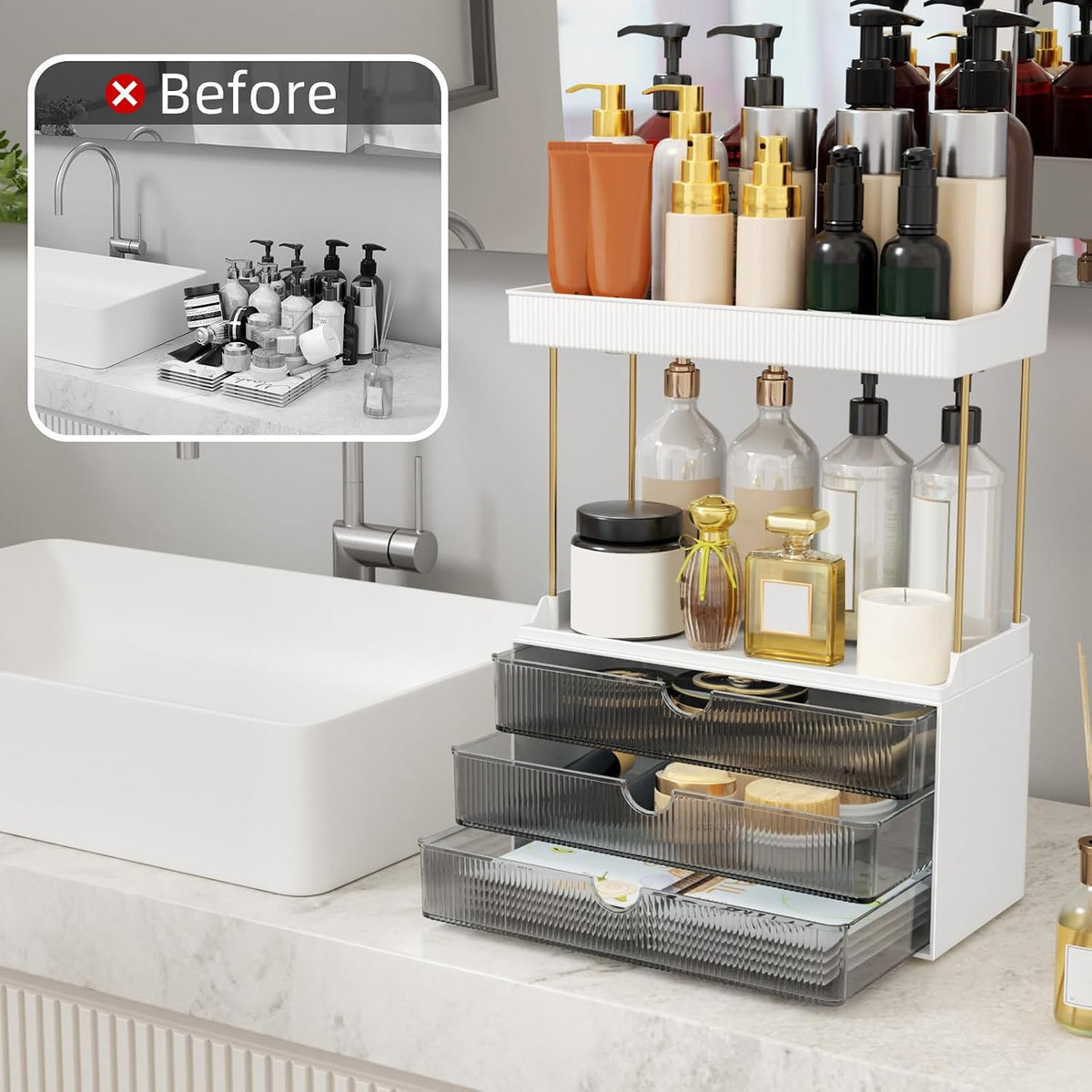 Arcylic 5-Tier Makeup & Skincare Organizer for Vanity, Bath