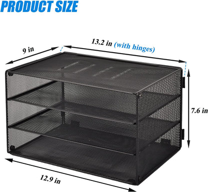 3 Tier Mesh Desk Organizer Tray, File Paper Letter Folder Holder Desktop Paper Sorter Mail Organization Rack Storage Accessories, for Office Home School Classroom, Black