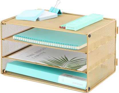 3 Tier Mesh Desk Organizer Tray, File Paper Letter Folder Holder Desktop Paper Sorter Mail Organization Rack Storage Accessories, for Office Home School Classroom, Black