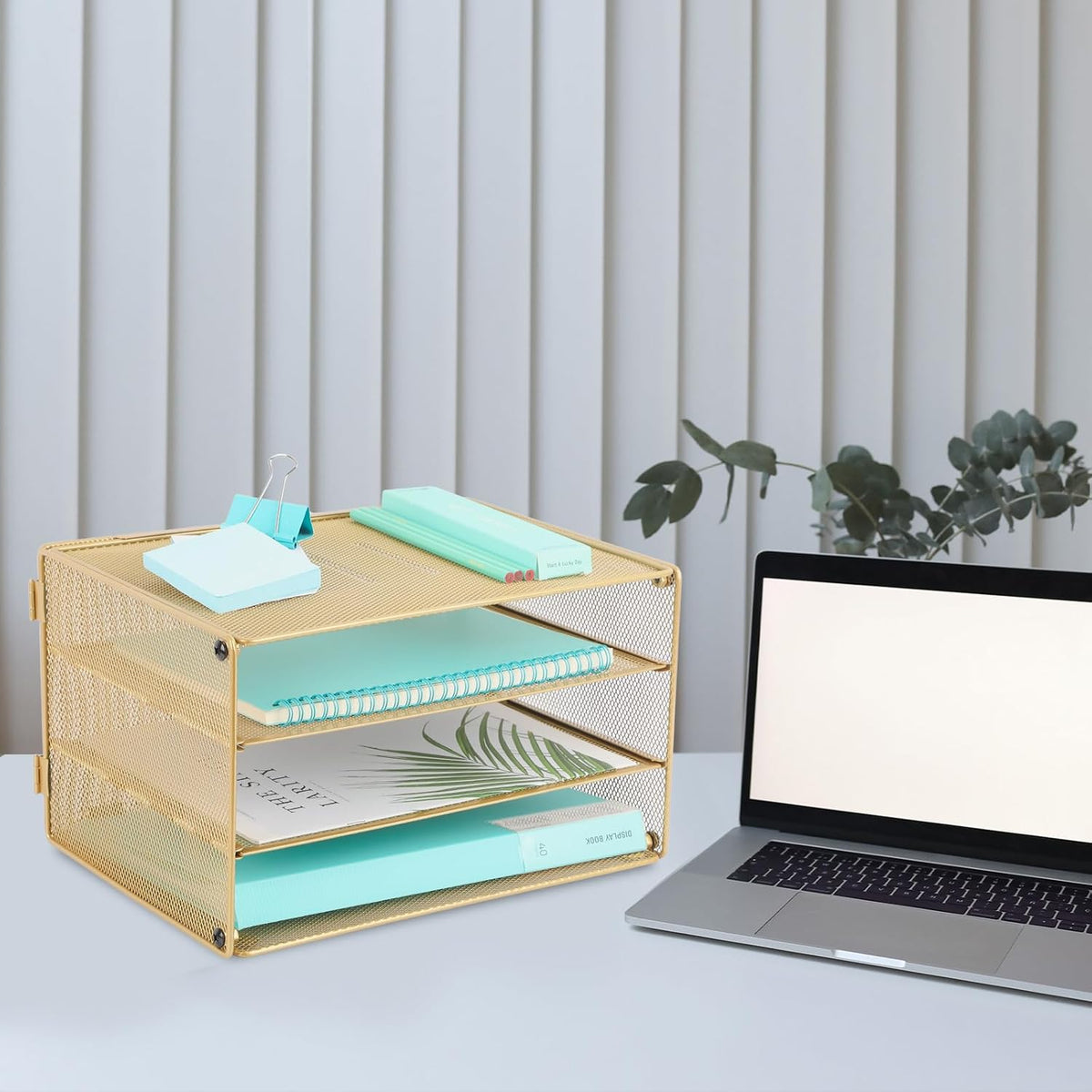3 Tier Mesh Desk Organizer Tray, File Paper Letter Folder Holder Desktop Paper Sorter Mail Organization Rack Storage Accessories, for Office Home School Classroom, Black