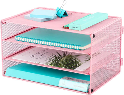 3 Tier Mesh Desk Organizer Tray, File Paper Letter Folder Holder Desktop Paper Sorter Mail Organization Rack Storage Accessories, for Office Home School Classroom, Black