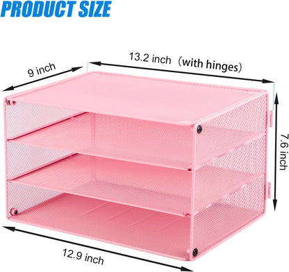3 Tier Mesh Desk Organizer Tray, File Paper Letter Folder Holder Desktop Paper Sorter Mail Organization Rack Storage Accessories, for Office Home School Classroom, Black