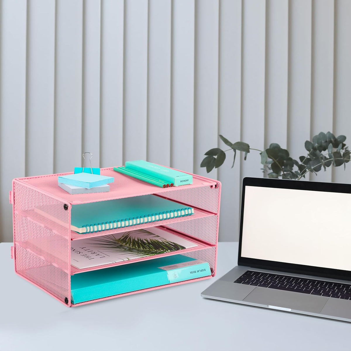 3 Tier Mesh Desk Organizer Tray, File Paper Letter Folder Holder Desktop Paper Sorter Mail Organization Rack Storage Accessories, for Office Home School Classroom, Black